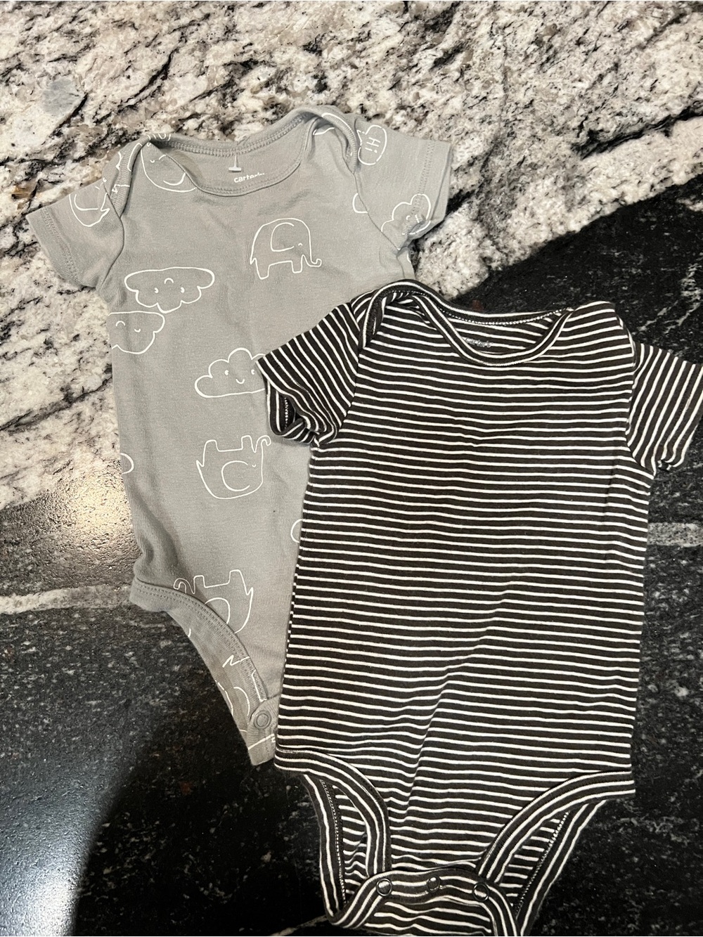 Carter’s 6M Short Sleeve Bodysuit Bundle | Gray Animal & Black Stripe Onesies